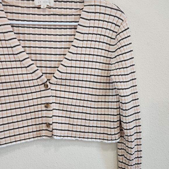 L.A. Hearts Pacsun Striped Button Up Crop Cardigan Top Tan Black Size Small - Picture 6 of 10